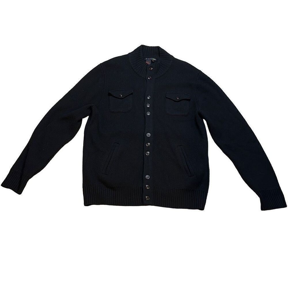 Tulliano Men's Black Ribbed Knitted Buttoned Long Sleeve Wool Cardigan Size XL